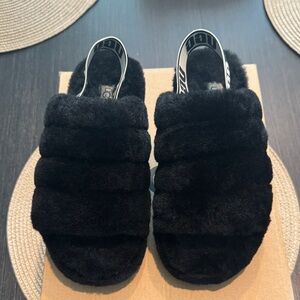 UGG Black Fluff Slide Slippers for Women